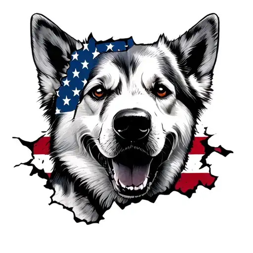 Doge with american flag ripped skin opening tattoo design idea