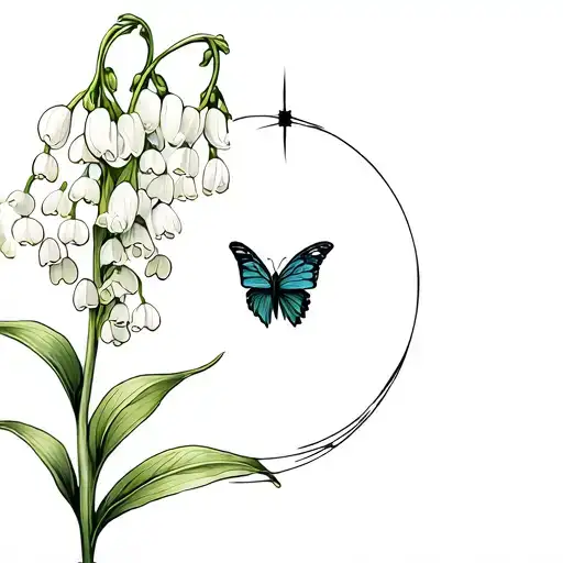 lily of the valley flower with a butterfly on it with a supernova and a crescent moon  tattoo design idea