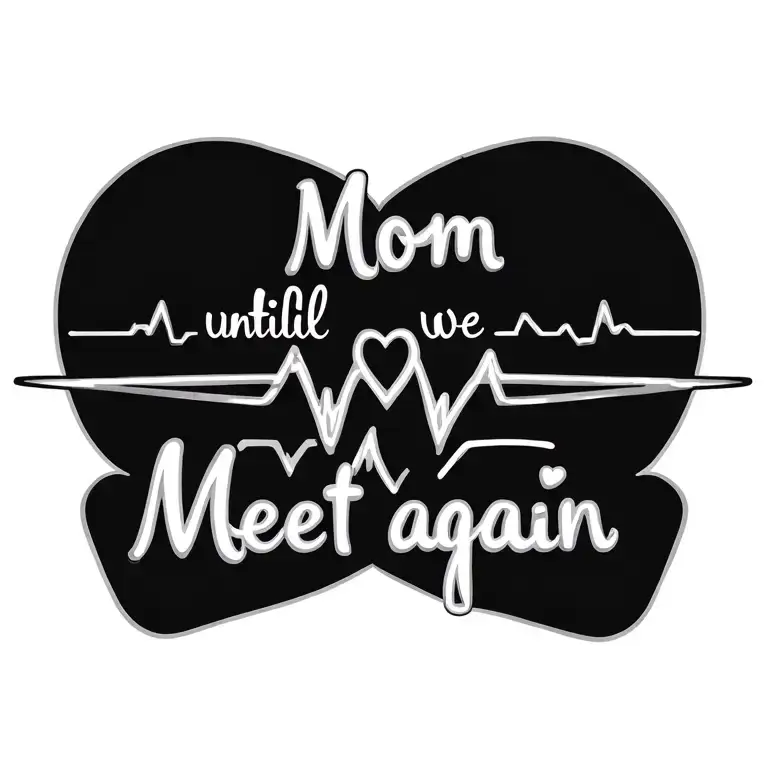 "Mom untill we meet again" mother memorial with ekg line +infinity symbol intertwined with heart tattoo design idea