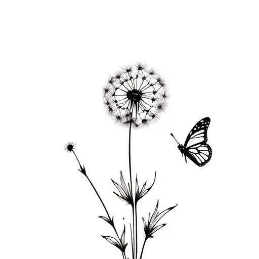 dandelion with a butterfly  tattoo design idea