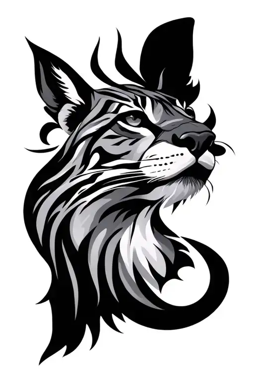 Wild animals, writing, eye symbol integrated,  tattoo design idea