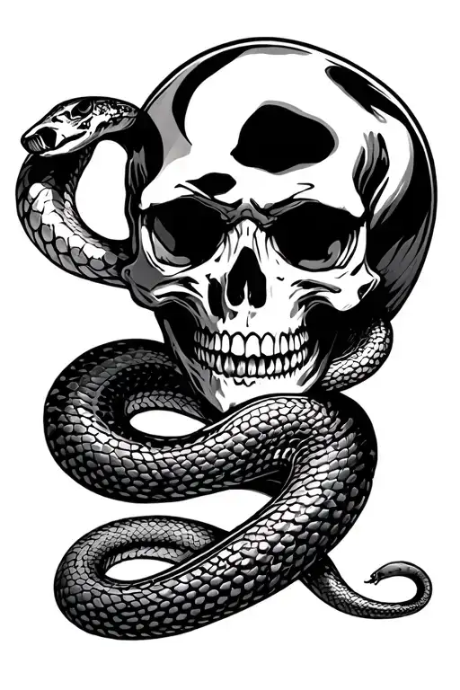 Skull and snake tattoo design idea