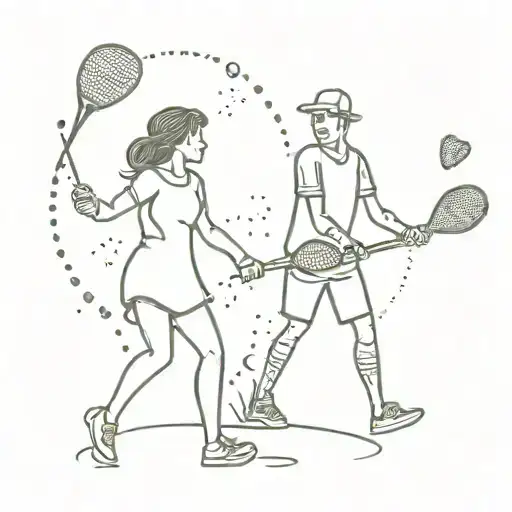 A whimsical tattoo of a married couple playing padel together, with a touch of dotwork style tattoo design idea