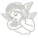 cherub angel flower crown with heart in hand on a cloud tattoo design idea