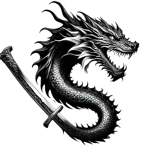 dragon and katana sword tattoo design idea