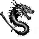 dragon and katana sword tattoo design idea