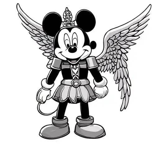 nutcracker mickey mouse with angel wings tattoo design idea