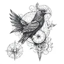 norse god oden viking tattoo with norse compass, crows and norse text  tattoo design idea