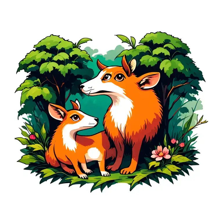 animals in nature scene tattoo design idea