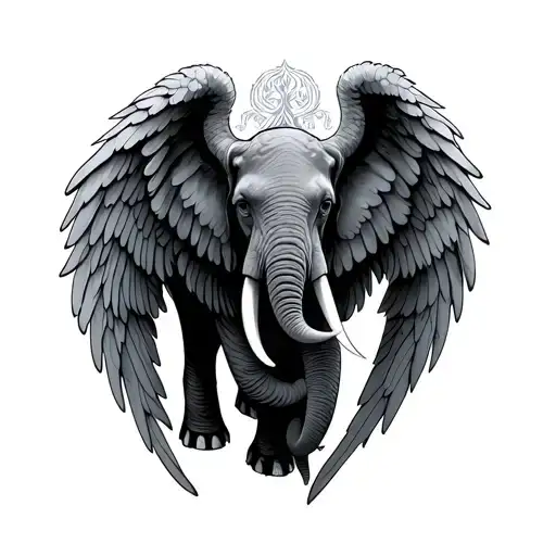 Elephant Angel wings intertwined tattoo design idea