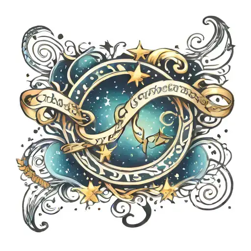 infinity loop surrouded with stars shining faithfulness word inside  tattoo design idea