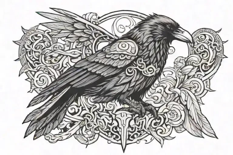 raven thor freya valhalla  tattoo design idea
