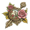 campus, locket n key,with roses intertwined tattoo design idea