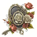 campus, locket n key,with roses intertwined tattoo design idea