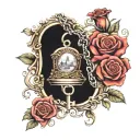 campus, locket n key,with roses intertwined tattoo design idea