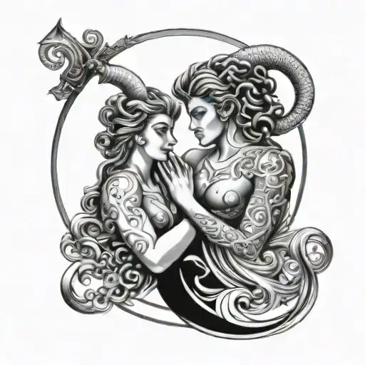 aquarius and aries tattoo design idea