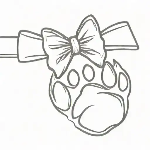 cat paw print with bow tie tattoo design idea