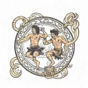2 men inside the same hula hoop tattoo design idea