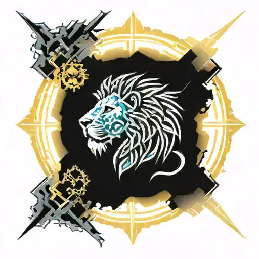 mandala, lion head tattoo design idea