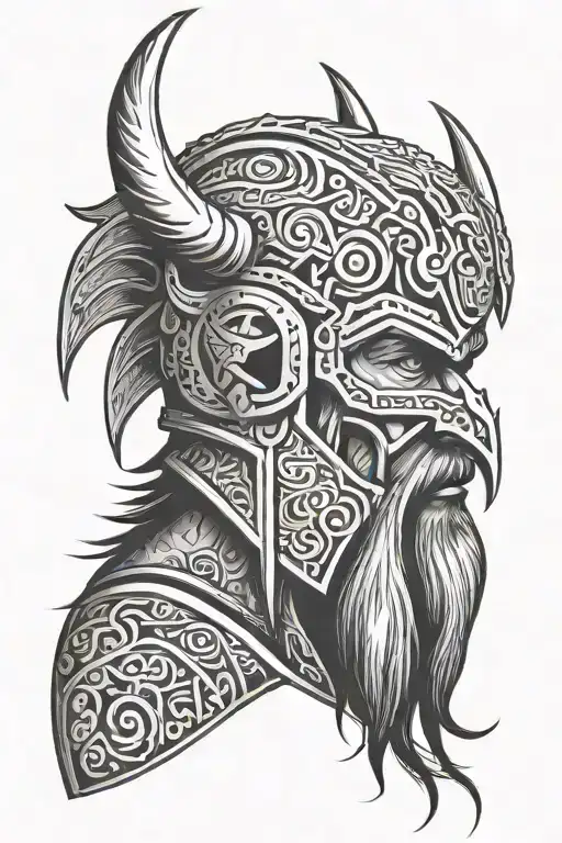 berserker with long beard horned helmet tribal inspired tattoo tattoo design idea
