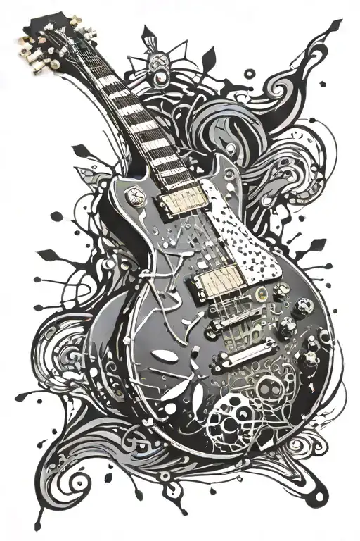 Gibson Les Paul Guitar with color splashes everywhere tattoo design idea