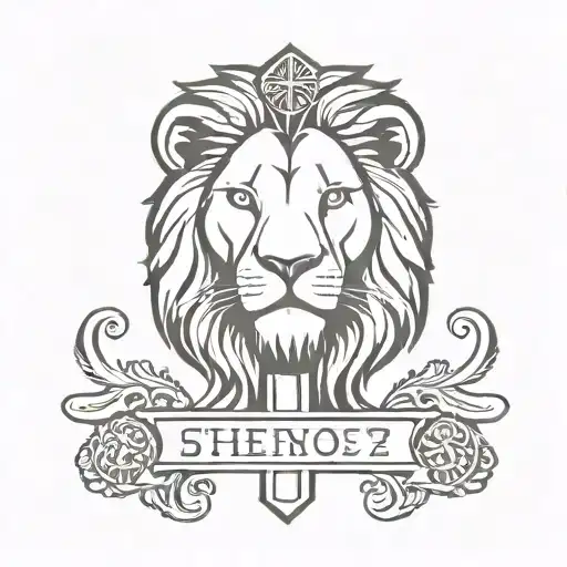 A lion cross with Psalm 27:1 tattoo STENCIL tattoo design idea