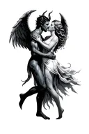 "Devil Angel loved" A Devil Who Kisses and Hugs An Angel tattoo design idea