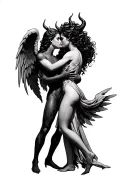 "Devil Angel loved" A Devil Who Kisses and Hugs An Angel tattoo design idea