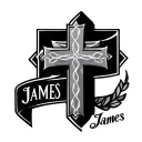 cross and name written James tattoo design idea