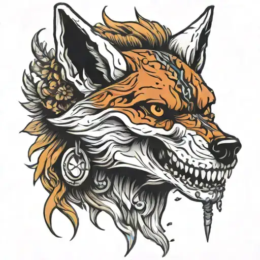 skull and coyote head tattoo design idea