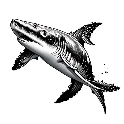 whale shark wrapping around bicep with water ripples and sun highlights tattoo design idea