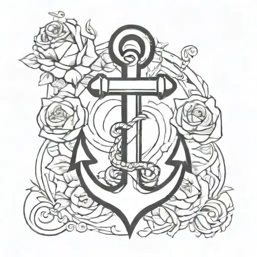 Anchor, triskel, rose surrounded tattoo design idea