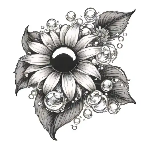 black eye Susan flower and bubbles  tattoo design idea