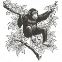 full body chimp hanging from a tree while laughing  tattoo design idea