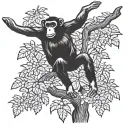 full body chimp hanging from a tree while laughing  tattoo design idea