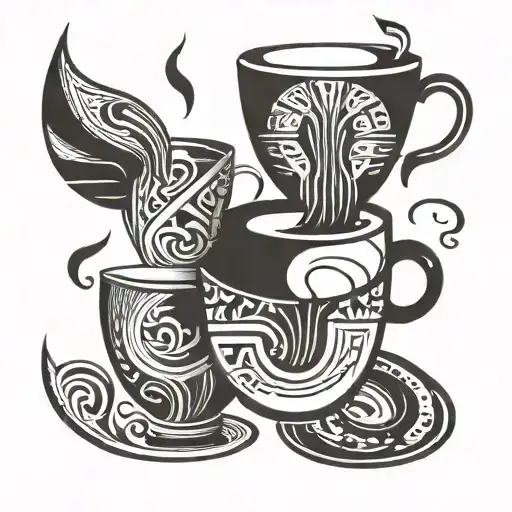 minimalistic and geometric coffee cup morphing tattoo design idea