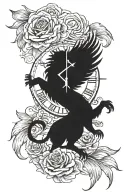 lion clock rose phoenix tattoo design idea