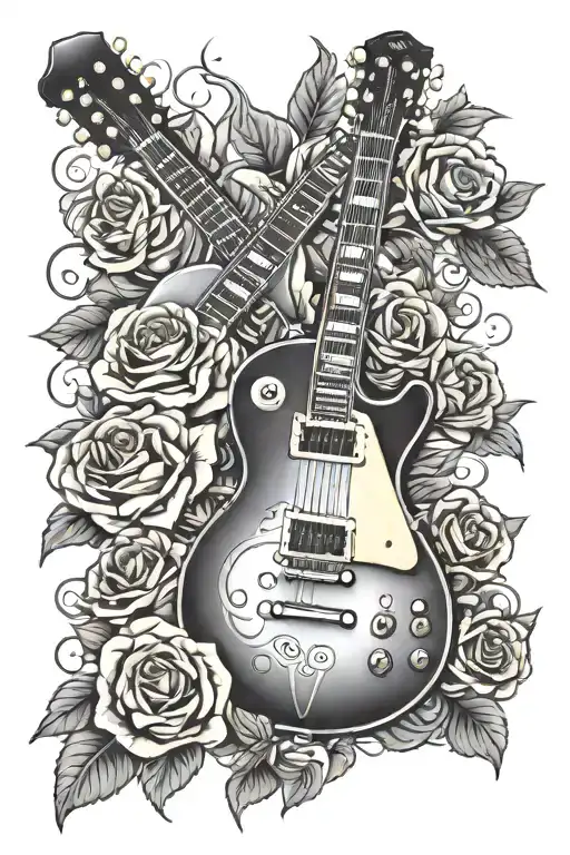 guitar les paul guitar with roses tattoo design idea