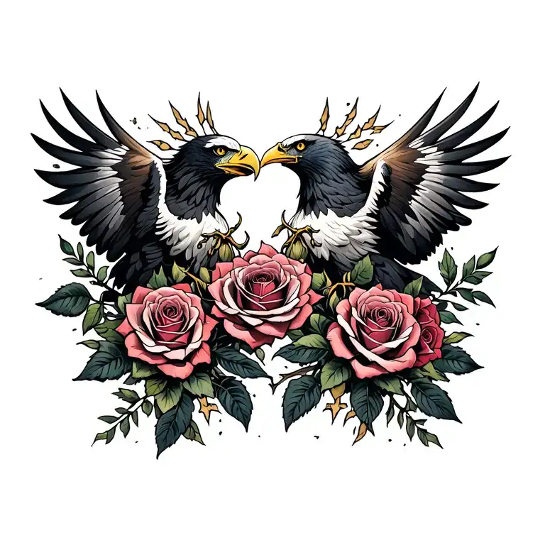 roses blooming with desert eagles  tattoo design idea