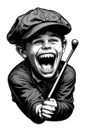 chattering teeth swinging a golf club wearing a flat cap tattoo design idea
