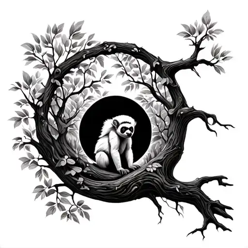 tree of life with a hidden lemur in the design incorporating elements tattoo design idea