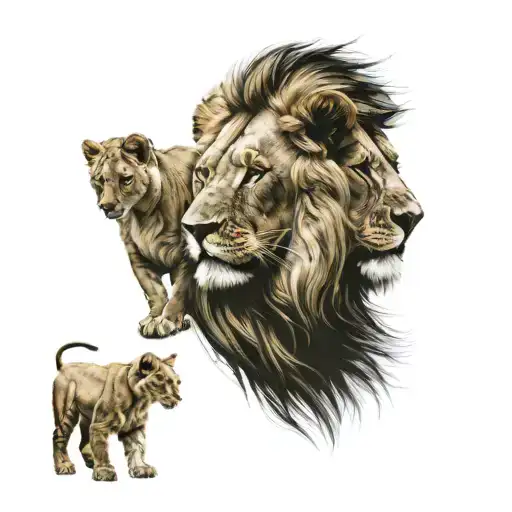 lion and two cubs    tattoo design idea
