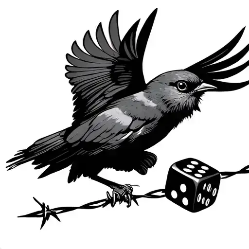 Dice and the barbed wire bird flying tattoo design idea