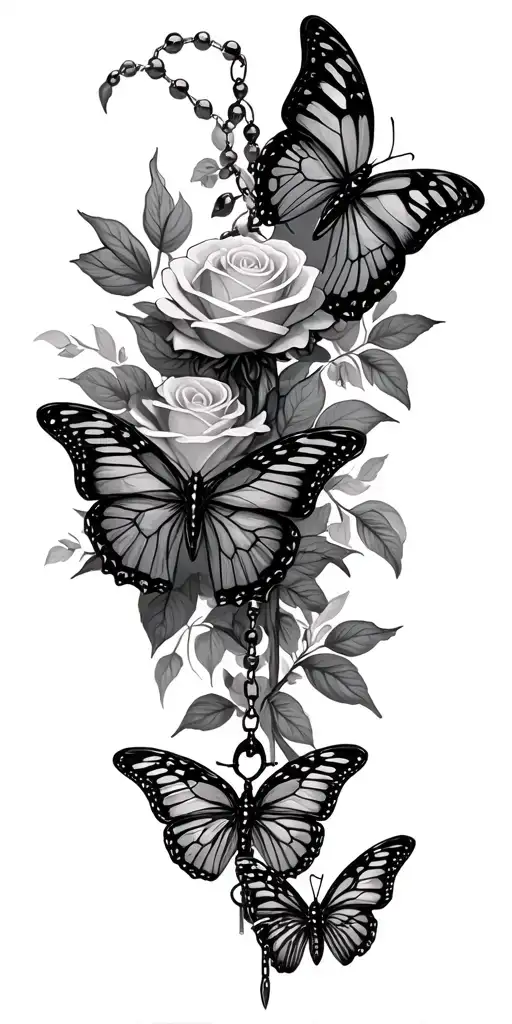rosary with butterflies  tattoo design idea