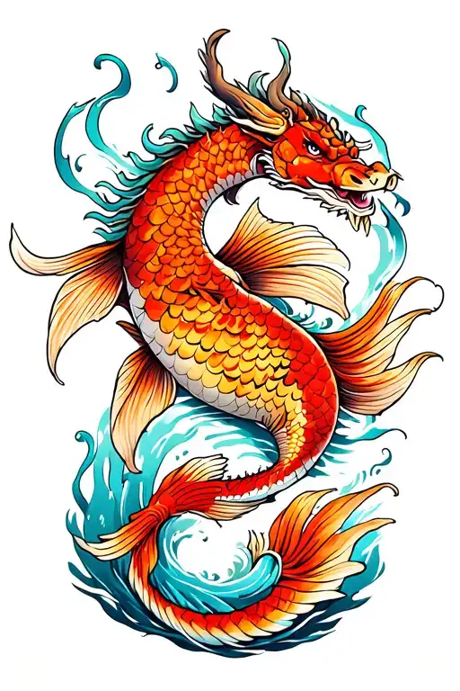 dragon koi fish swimming upstream tattoo design idea