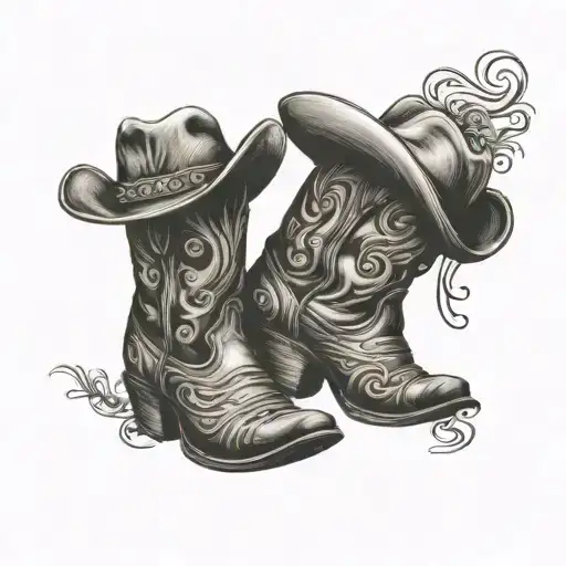 Cowboy boots shaded dancing together tattoo design idea