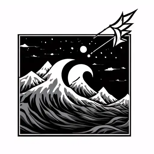 tribal wave mountain sun moon arrow tattoo design idea
