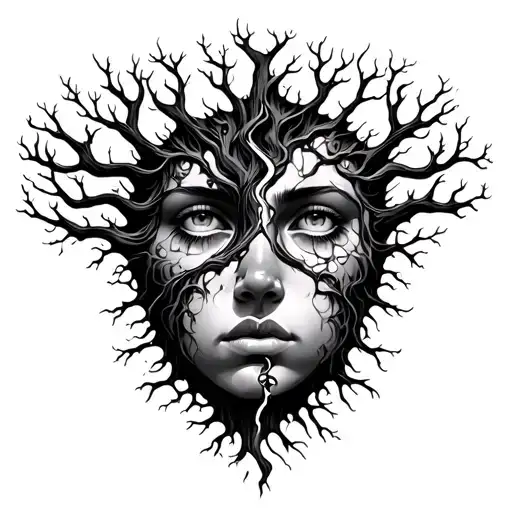  tree with a face splitting in two tattoo design idea