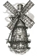 windmill in the style of van gogh tattoo design idea