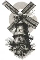 windmill in the style of van gogh tattoo design idea